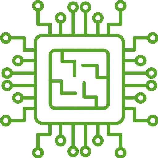 Green pictogram of a microchip.